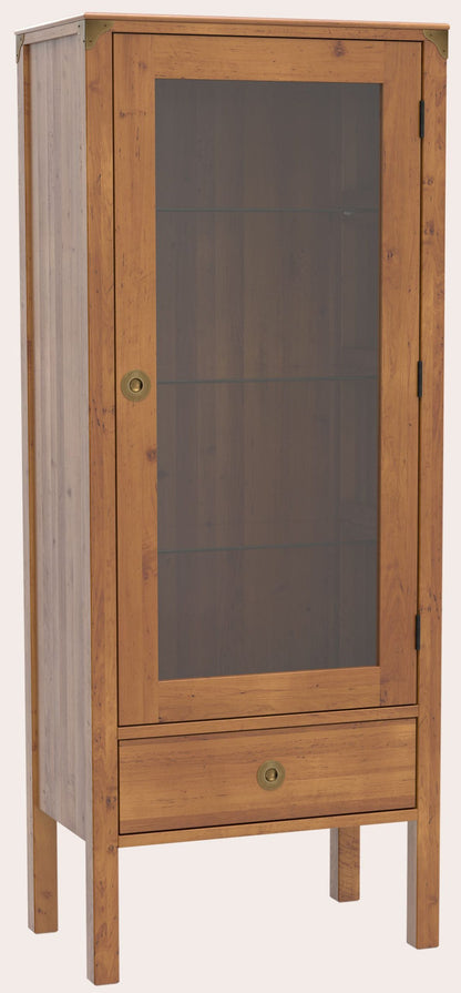 Laura Ashley Balmoral 1 Door 1 Drawer Display Unit in Honey birch wood with glass panelled door, 3 internal glass shelves and 1 lower storage drawer