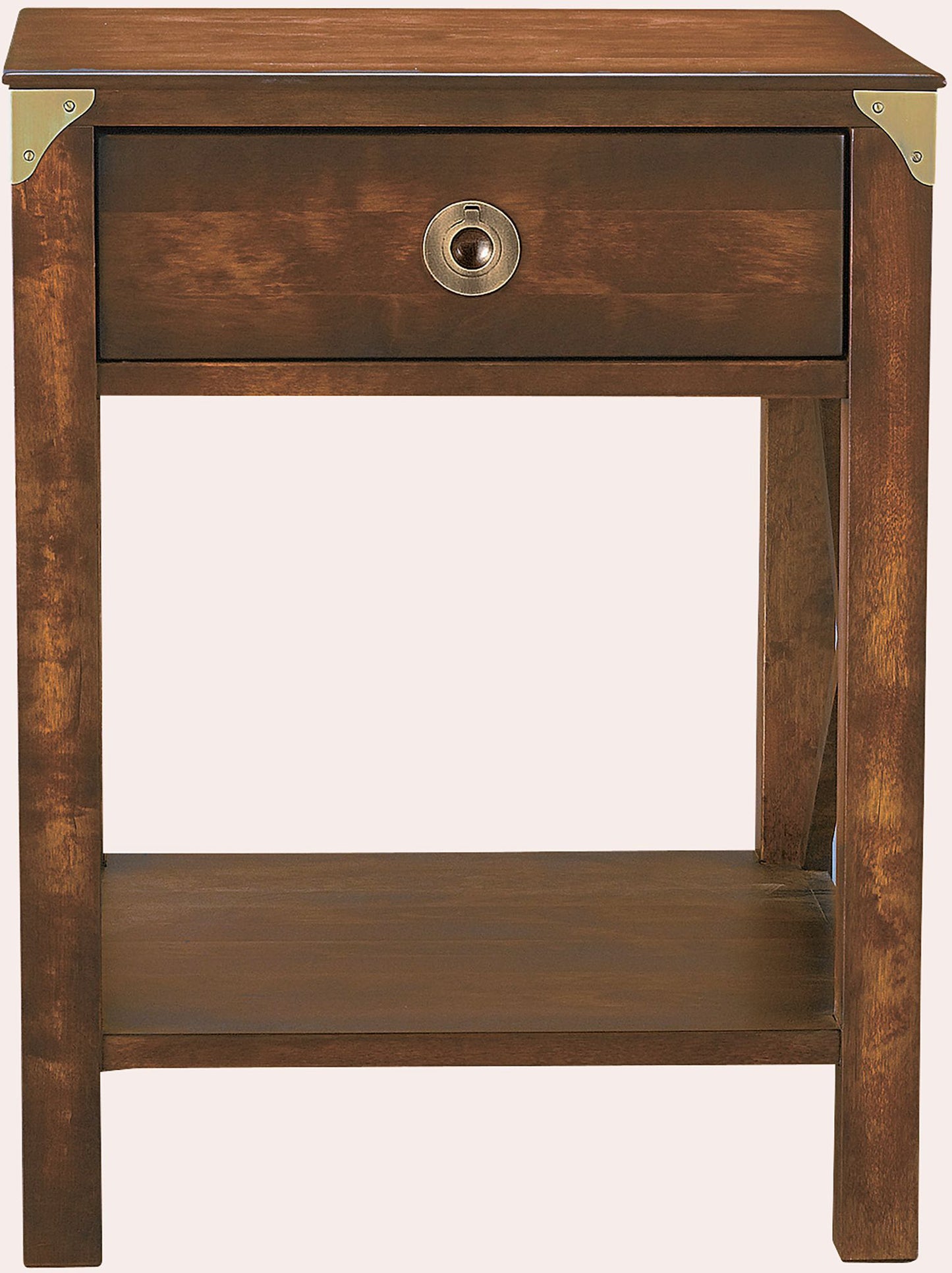 Laura Ashley Balmoral 1 Drawer Side Table in Chestnut birch wood with 1 drawer and open lower shelving