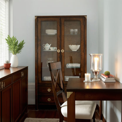 Laura Ashley Balmoral 2 Door 2 Drawer Display Unit in Chestnut with glass panelled doors and 2 lower drawers for storage