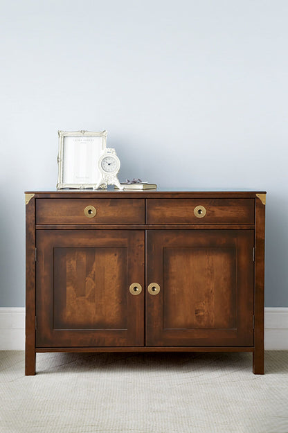 Laura Ashley 2 Door 2 Drawer Sideboard in Chestnut from the Balmoral collection features spacious drawers and cupboard with brass handles and corner bracket detail