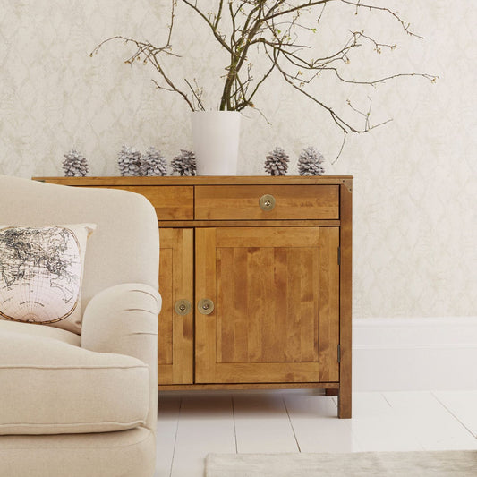 Laura Ashley Balmoral 2 Door 2 Drawer Sideboard in Honey birch wood with antique brass effect hardware