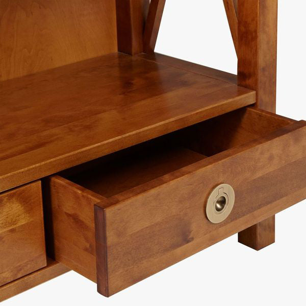 Laura Ashley Balmoral 2 Drawer Single Bookcase in Honey coloured birch wood with 4 open shelves and 2 lower drawers with brass effect handles