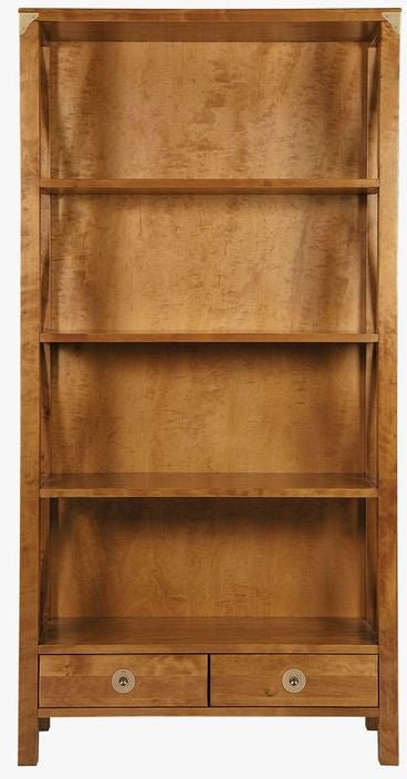 Laura Ashley Balmoral 2 Drawer Single Bookcase in Honey coloured birch wood features 4 shelves and 2 drawers with brass details