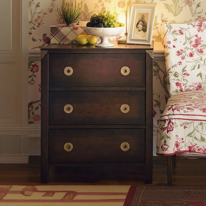 Laura Ashley Balmoral 3 Drawer Chest in Chestnut birch wood features 3 spacious drawers with brass details