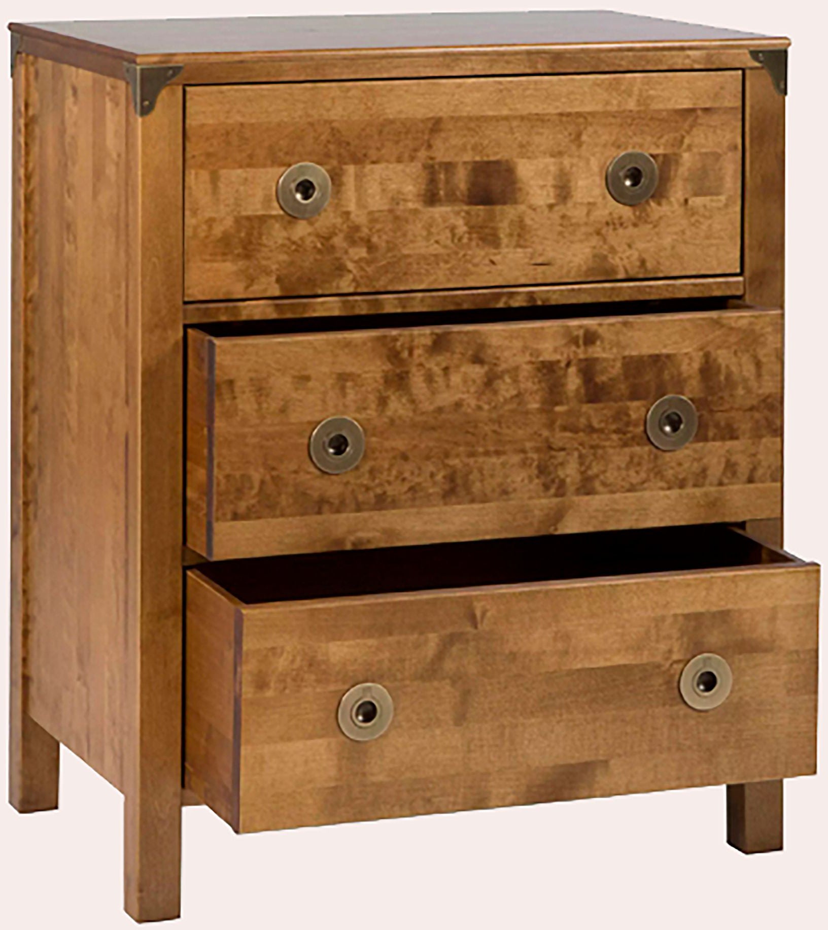 Laura Ashley Balmoral 3 Drawer Chest in Honey coloured birch wood features 3 spacious drawers complemented by brass effect handles and corner brackets to the frame