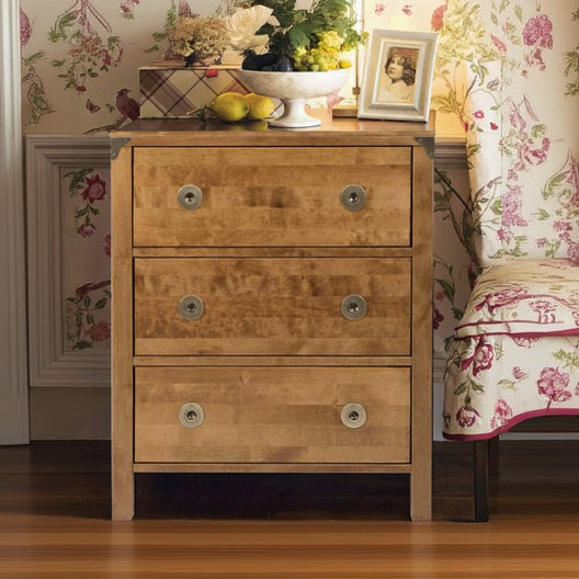 Laura Ashley honey coloured 3 Drawer Chest from the Balmoral collection features 3 spacious drawers with striking brass handles and corner bracket detail