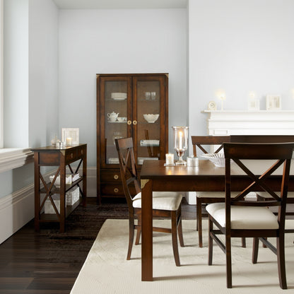 Laura Ashley Balmoral extending dining table in chestnut birch wood that can seat 6-8 people, matching furniture from the Balmoral collection