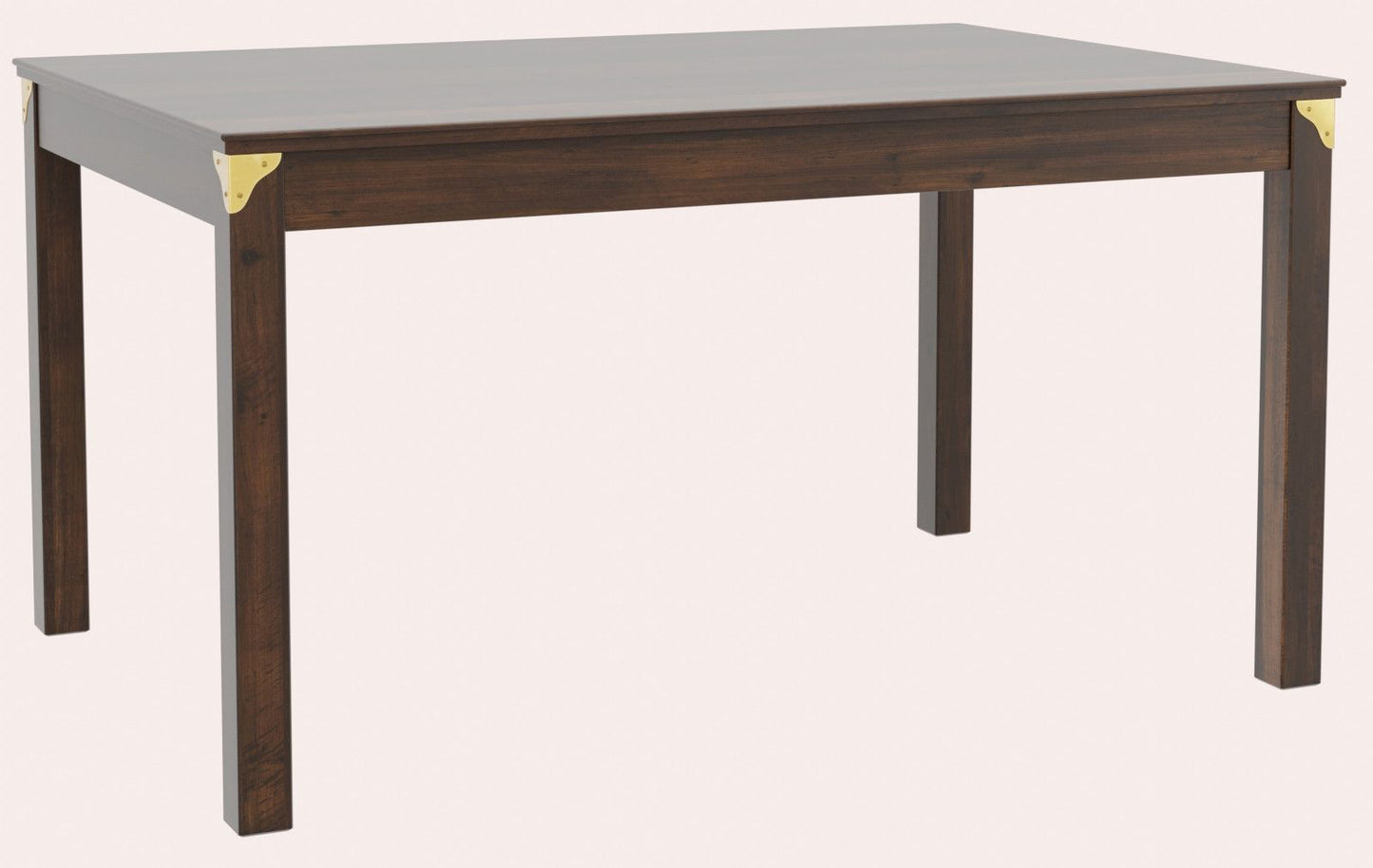 Laura Ashley Balmoral Fixed Rectangular Dining Table in Chestnut solid birch wood with brass effect hardware, can seat 4-6 people
