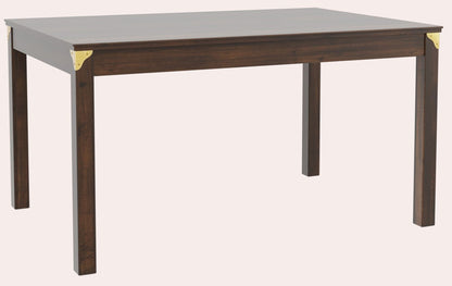 Laura Ashley Balmoral Fixed Rectangular Dining Table in Chestnut solid birch wood with brass effect hardware, can seat 4-6 people
