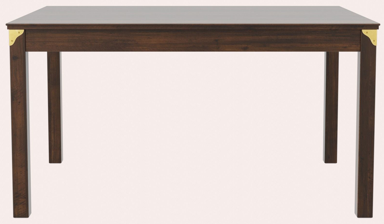 Laura Ashley Balmoral Fixed Dining Table in Chestnut birch wood with brass corner brackets can seat 4-6 people