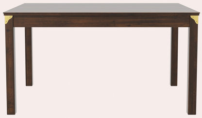 Laura Ashley Balmoral Fixed Dining Table in Chestnut birch wood with brass corner brackets can seat 4-6 people