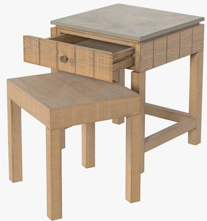 Laura Ashley Braystone nest of 2 square oak tables, one with drawer and grey stone top