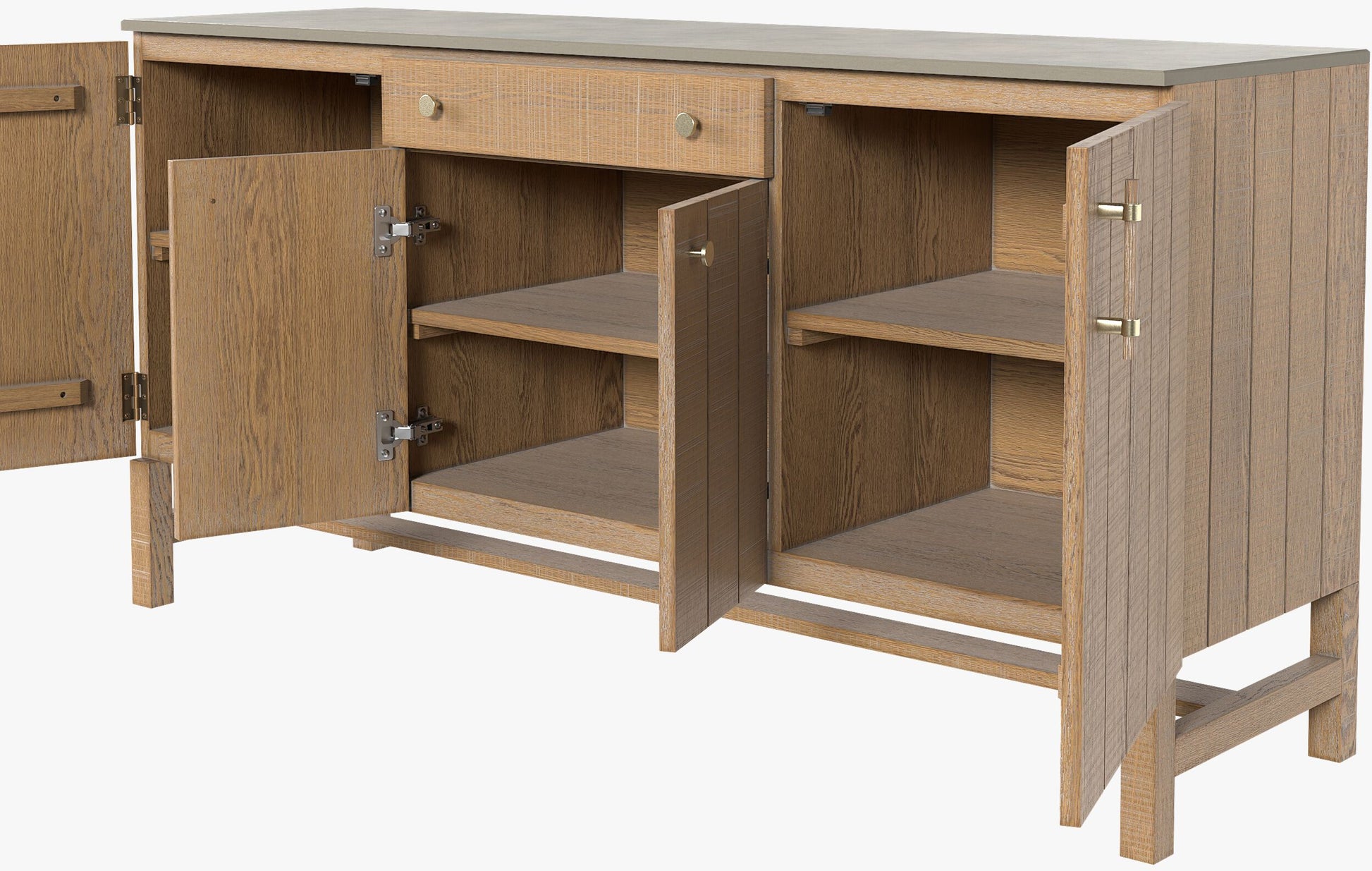 Laura Ashley Braystone 4 door 1 drawer oak sideboard with light grey stone top and a white washed effect finish