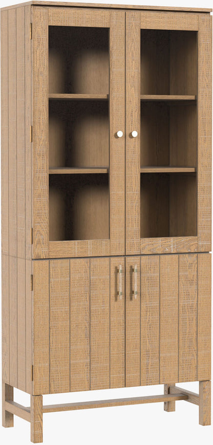 Laura Ashley Braystone 4 door solid oak display cabinet with glazed doors and white washed effect finish