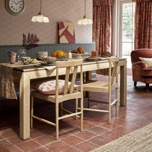 Laura Ashley Braystone Fixed Dining Table in oak with stone top seating for 6-8 people 