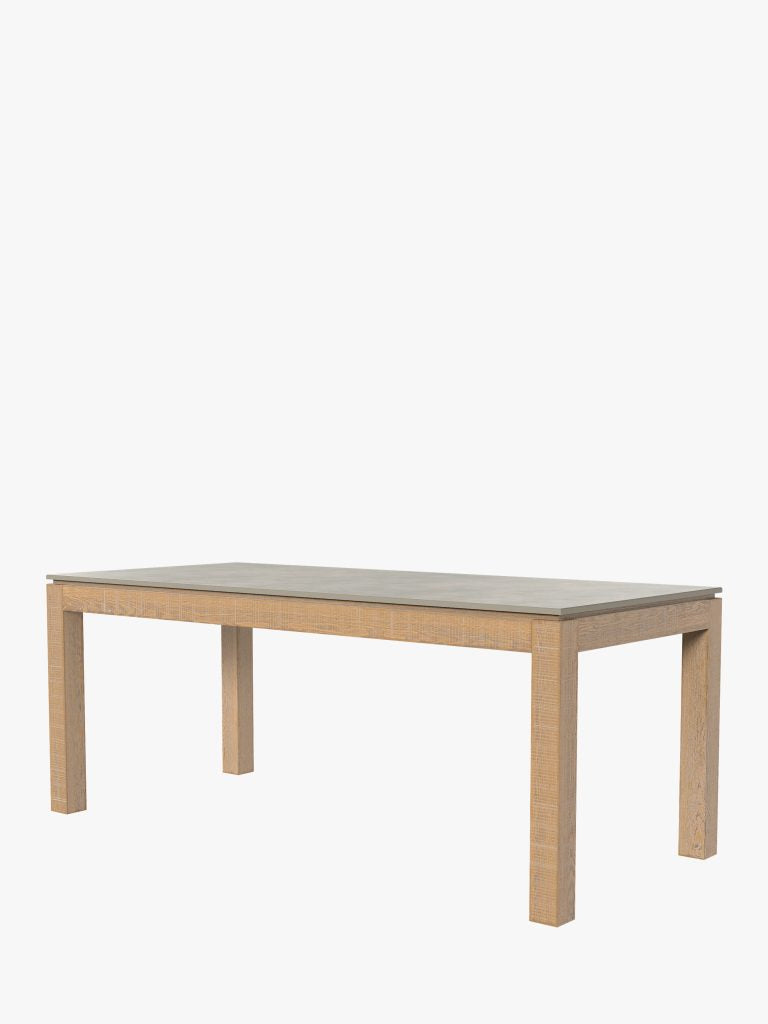 Laura Ashley Braystone fixed dining table featuring white washed oak base and grey sintered stone tabletop