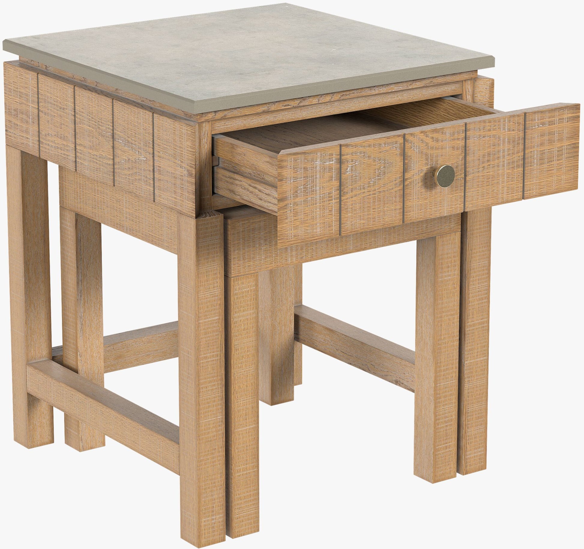 Laura Ashley Braystone nest of 2 square tables with white-washed solid oak, one with drawer and grey stone top