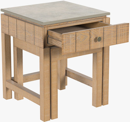 Laura Ashley Braystone nest of 2 square tables with white-washed solid oak, one with drawer and grey stone top