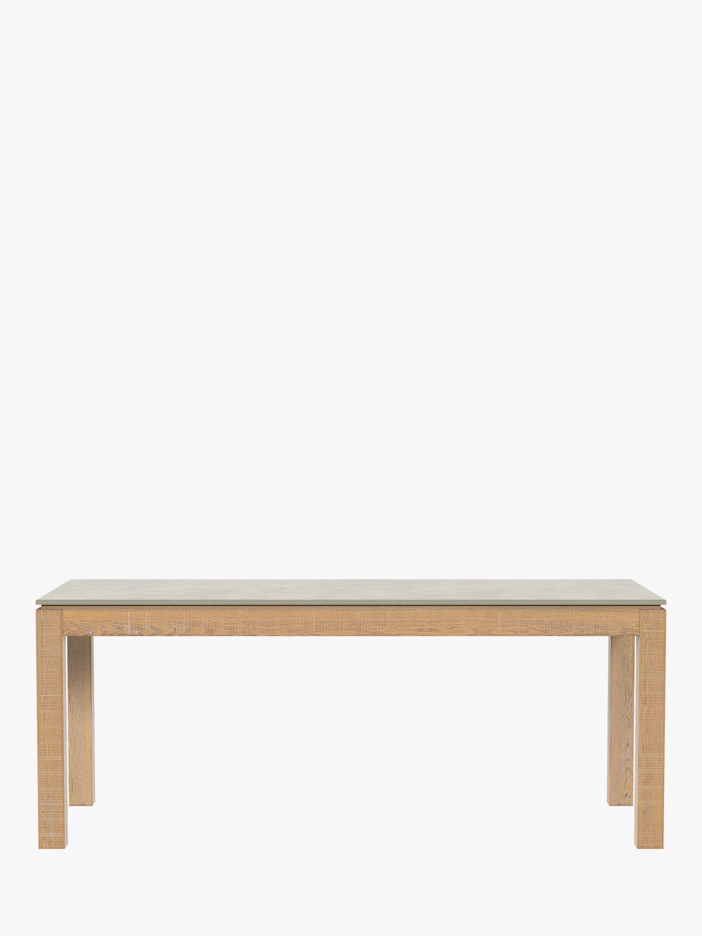 Laura Ashley Braystone fixed dining table seating 6–8, featuring a white-washed sawn-effect solid oak base and modern light grey sintered stone tabletop