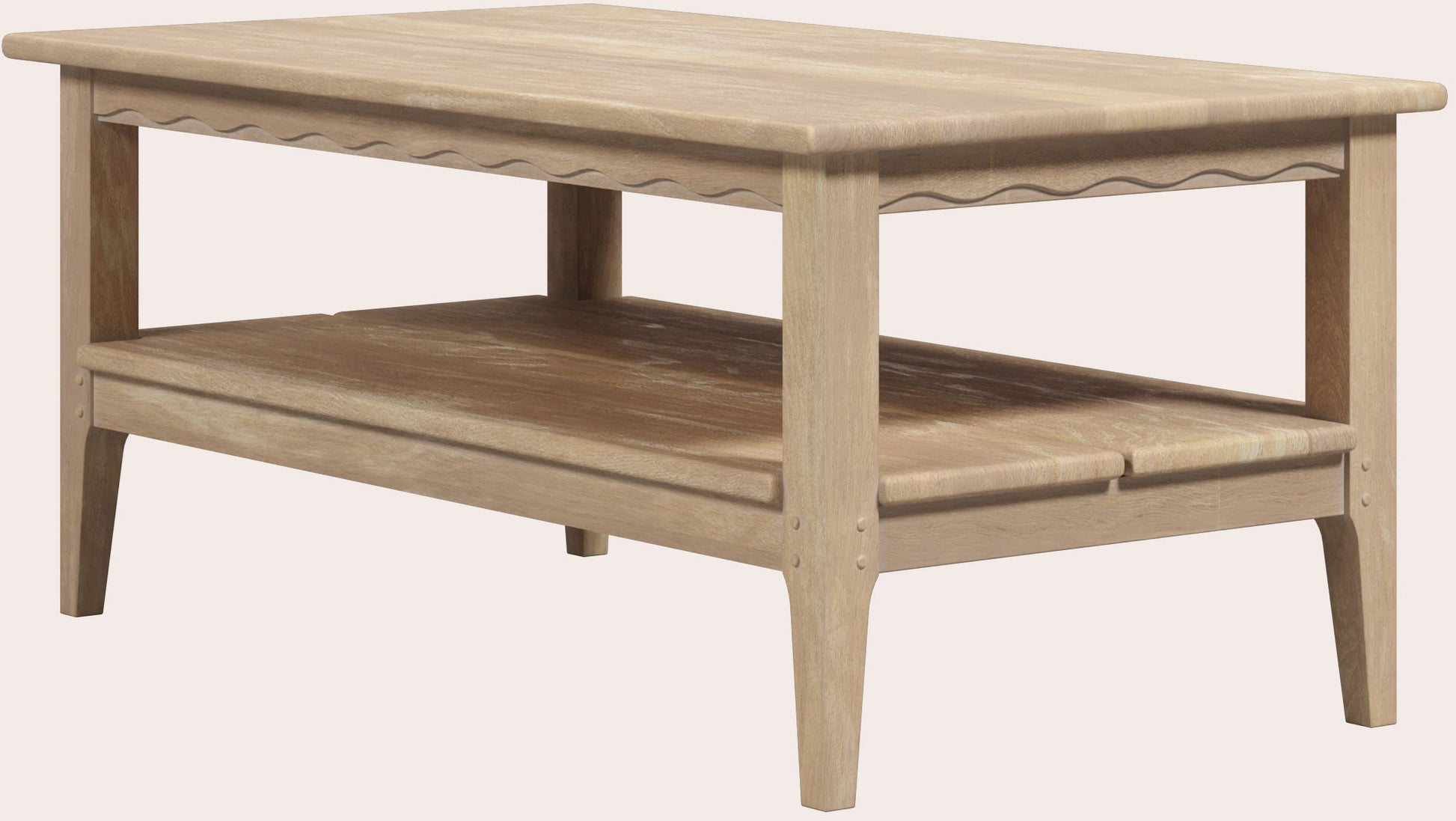 Laura Ashley Calford Shaker-style coffee table crafted from solid oak with white-washed finish and lower storage shelf