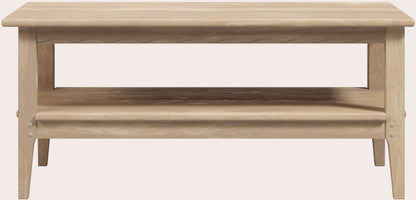 Laura Ashley Calford coffee table in white-washed solid oak with scallop edge detailing and fixed lower shelf