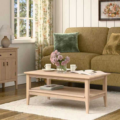 Laura Ashley Calford coffee table in solid oak with white-washed finish, scalloped edge detailing and fixed lower shelf, Shaker-inspired design