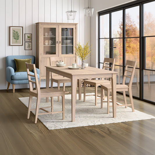 Laura Ashley Calford fixed rectangular dining table in white-washed natural oak with scallop edge detailing, Shaker-inspired design seating 4–6 people, matching dining chairs available