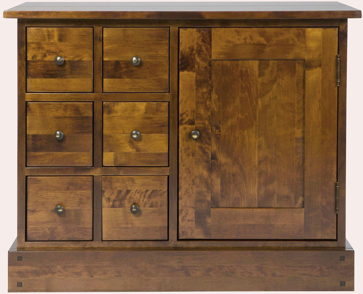 Laura Ashley Garrat Chestnut 1 Door 6 Drawer Sideboard features 6 square drawers with metal handles and a cabinet door with internal storage space
