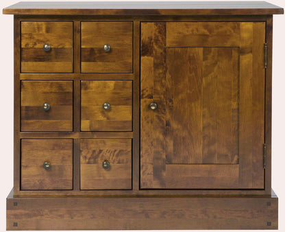 Laura Ashley Garrat Chestnut 1 Door 6 Drawer Sideboard features 6 square drawers with metal handles and a cabinet door with internal storage space
