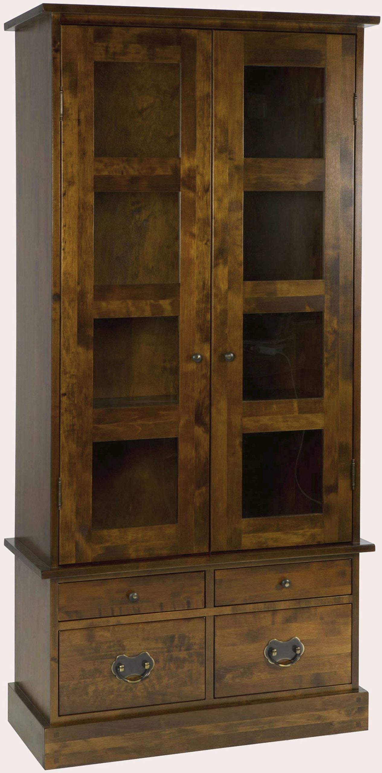 Laura Ashley Garrat Chestnut 2 Door 4 Drawer Display Unit features glass panelled doors, 4 internal shelves and 4 bottom drawers with metal handles