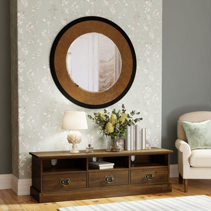 Laura Ashley Garrat large TV cabinet has 3 drawers and shelves with cable access to the rear and metal drop handles