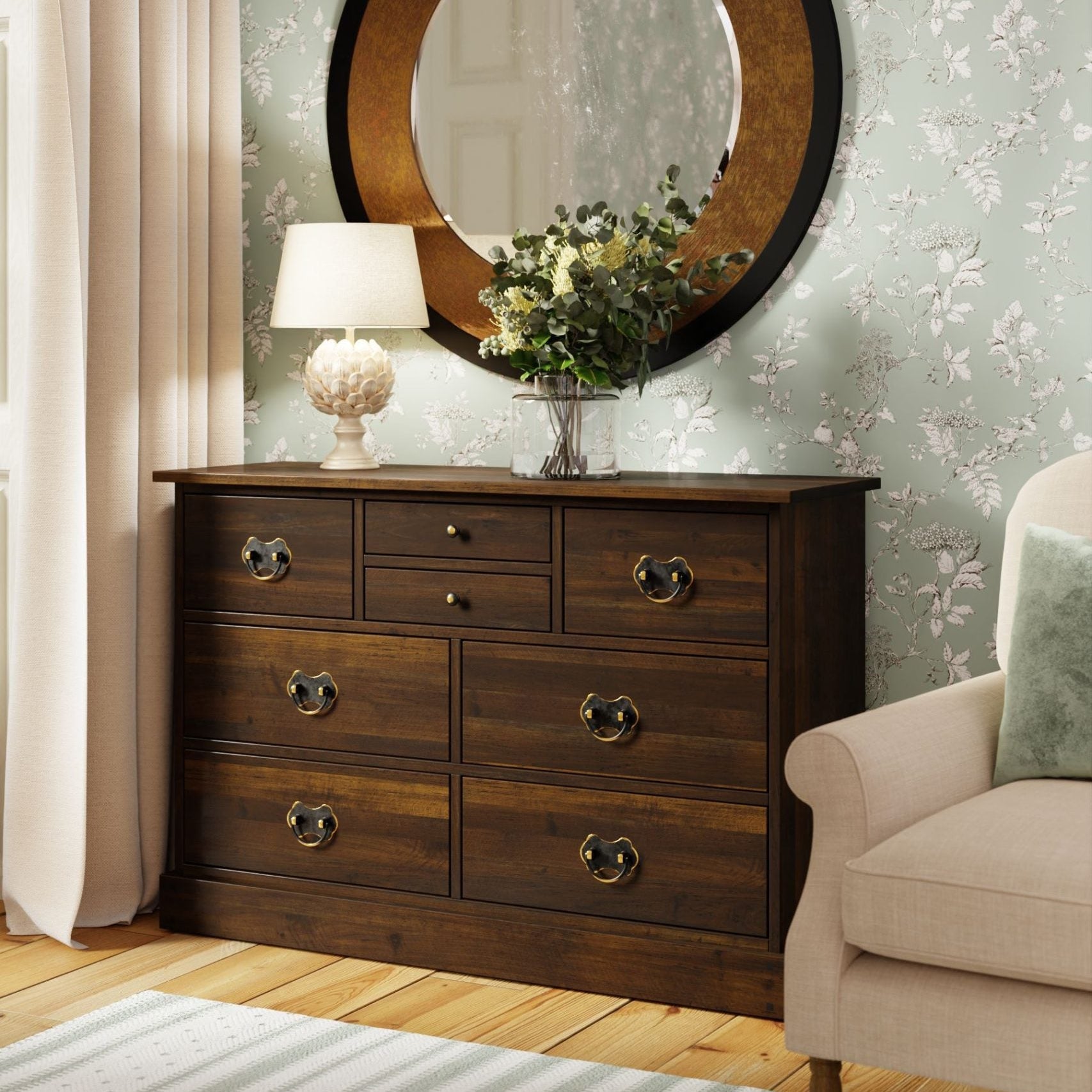 Signature Design By Ashley チェスト ※i1-2※ Laura Ashley Millen 2+4 Drawer Chest | Oak & Rattan Chest