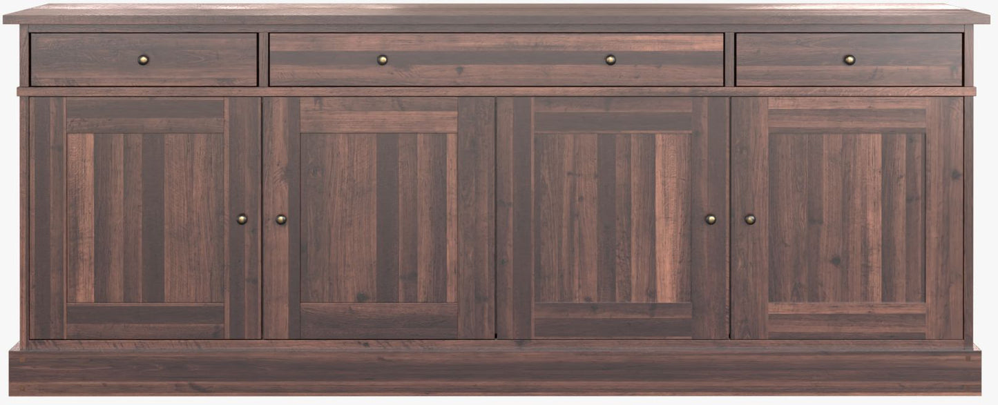 Laura Ashley Garrat Large Chestnut 4 Door 3 Drawer Sideboard made from birch wood with metal door and drawer knobs