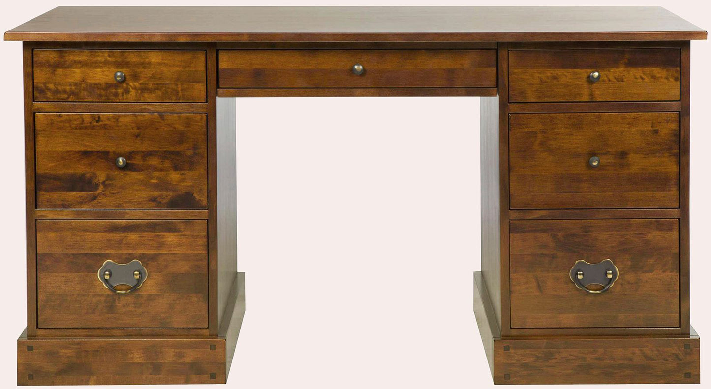 Laura Ashley Garrat Chestnut 7 Drawer Desk features 3 drawers on each side and 1 middle drawer with metal handles