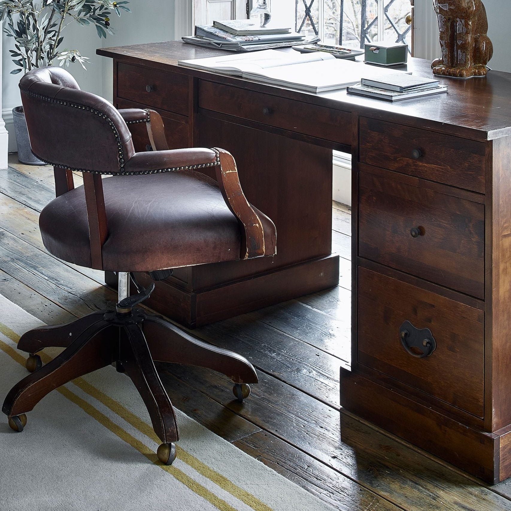 Laura Ashley Garrat Desk crafted from chestnut solid birch wood with 7 drawers and metal handles
