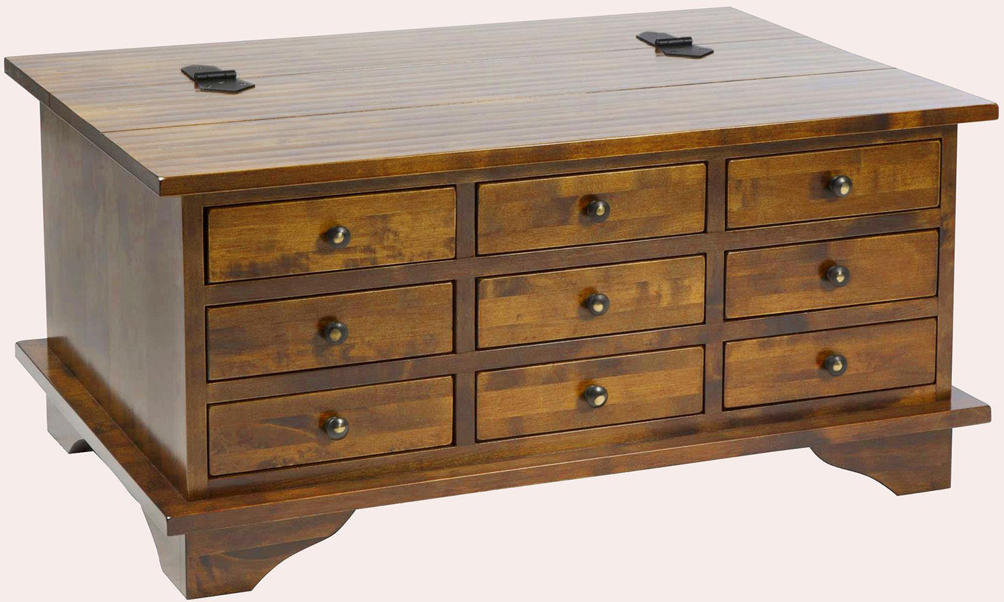 Laura Ashley Garrat in chestnut birch wood with 9 drawer coffee table with lift-up top storage