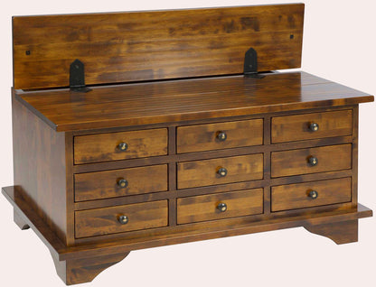 Laura Ashley Garrat chestnut birch  wood coffee table with nine drawers and hinged lifting tabletop