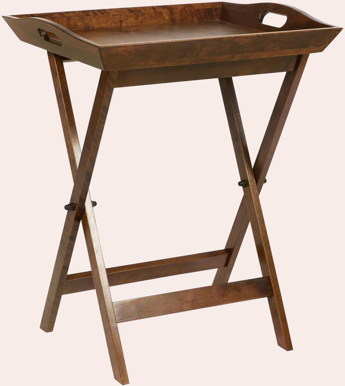 Laura Ashley Butlers Tray Side Table from the Garrat collection in chestnut birch wood with foldable cross legs and detachable tray top
