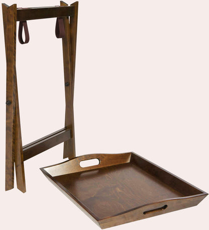 Laura Ashley Garrat Chestnut Butlers Tray Table features a detachable tray top with cut out handles, and folding legs for easy storage