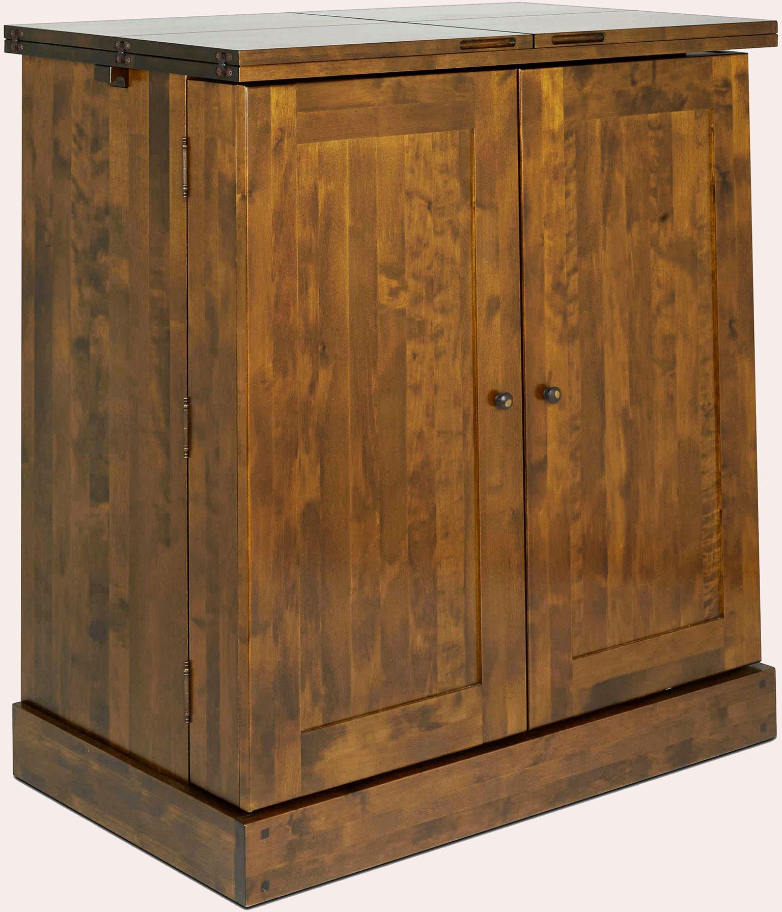 Laura Ashley Garrat wooden home bar cabinet with double doors and fold out serving surface in a deep chestnut coloured birch wood finish