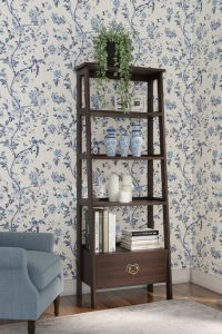 Traditional Garrat chestnut ladder shelving unit from Laura Ashley offering 4 display shelves and a functional storage drawer.