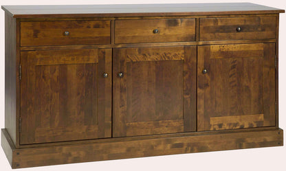 Laura Ashley Garrat 3 door 3 drawer large sideboard crafted from solid birch wood with a deep chestnut colour finish with metal door and drawer knobs