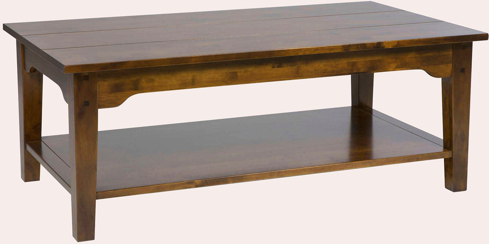 Traditionally crafted chestnut coloured birch wood coffee table from the Laura Ashley Garrat collection features a rectangular table top, underneath shelf and classic square legs