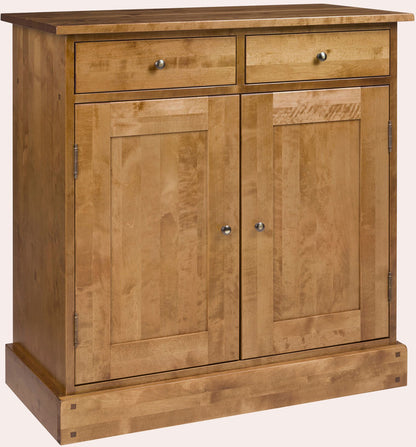 Laura Ashley Garrat Honey 2 Door 2 Drawer Narrow Sideboard made from solid birch wood with 2 top drawers and 2 cupboard doors with internal storage and metal handles