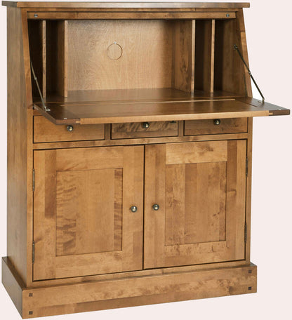 Laura Ashley Garrat classic style bureau crafted from birch wood in a warm honey colour finish, features 3 drawers, 2 door cabinet with storage space and a hinged drop down writing desk with additional storage options