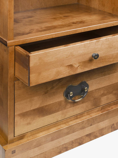 Laura Ashley Garrat Honey 2 Drawer Single Bookcase crafted from solid birch wood with antique style metal handles on the lower drawers