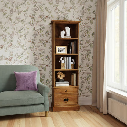 Laura Ashley Garrat Honey 2 Drawer Single Bookcase features four spacious shelves and two lower storage drawers
