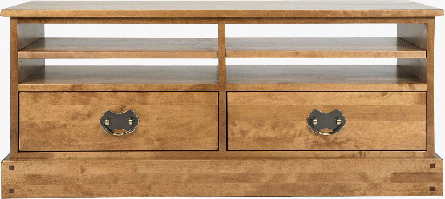 Laura Ashley Garrat Honey 2 Drawer TV cabinet with 2 storage drawers and 4 open shelves