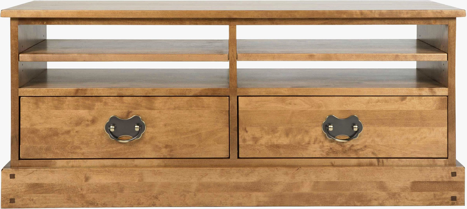 Laura Ashley Garrat Honey 2 Drawer TV cabinet with 2 storage drawers and 4 open shelves