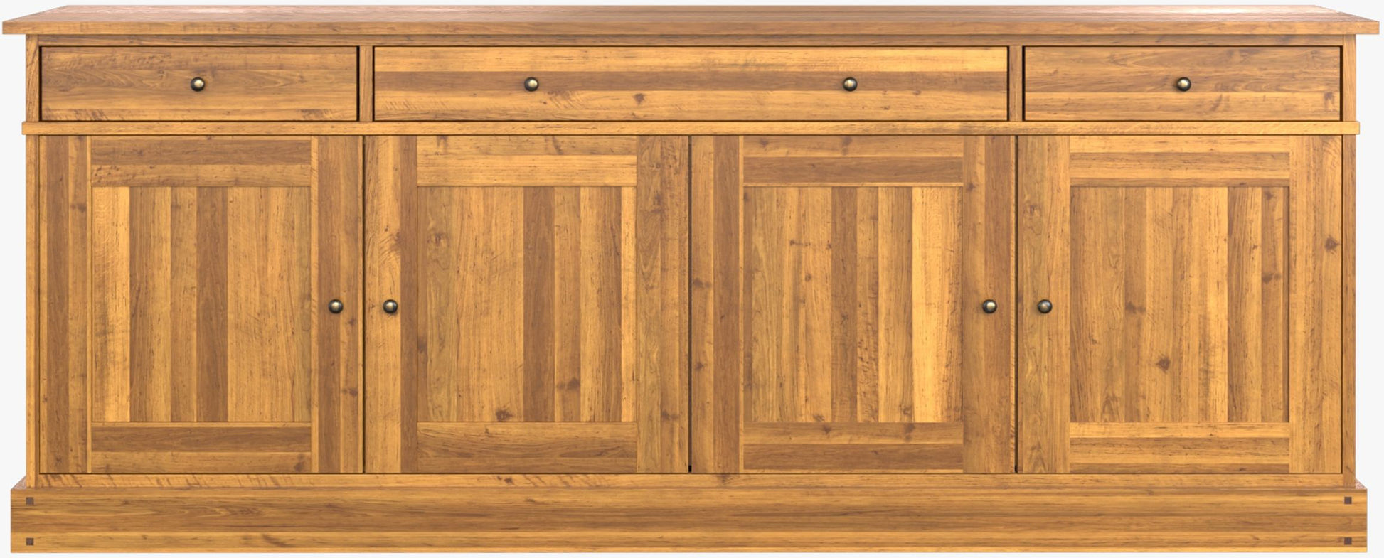 Laura Ashley Garrat 4 Door 3 Drawer Large Sideboard in honey coloured birch wood with brushed metal knobs and internal cupboard shelving